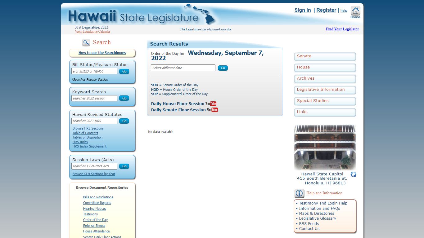 Order of the Day - Hawaii State Legislature